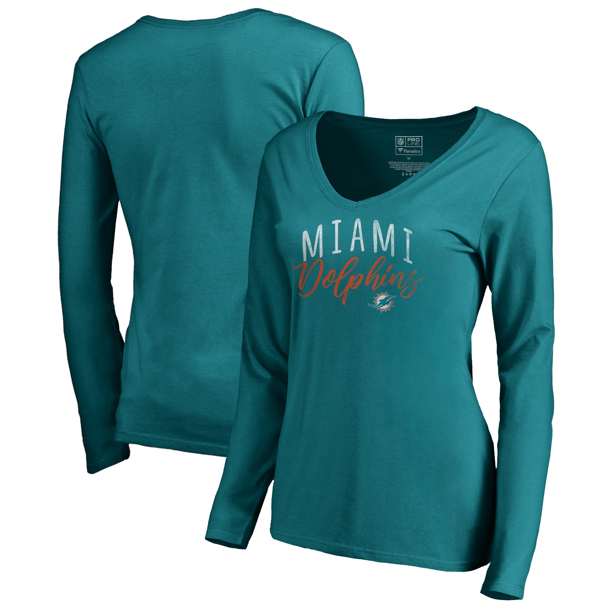 Miami Dolphins Women's Neck T NFL Pro Line by Graceful Long Sleeve V