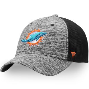 Miami Dolphins Mens Heathered Gray/Black F2573227 NFL Pro Line by Static Trucker Adjustable Snapback Hat