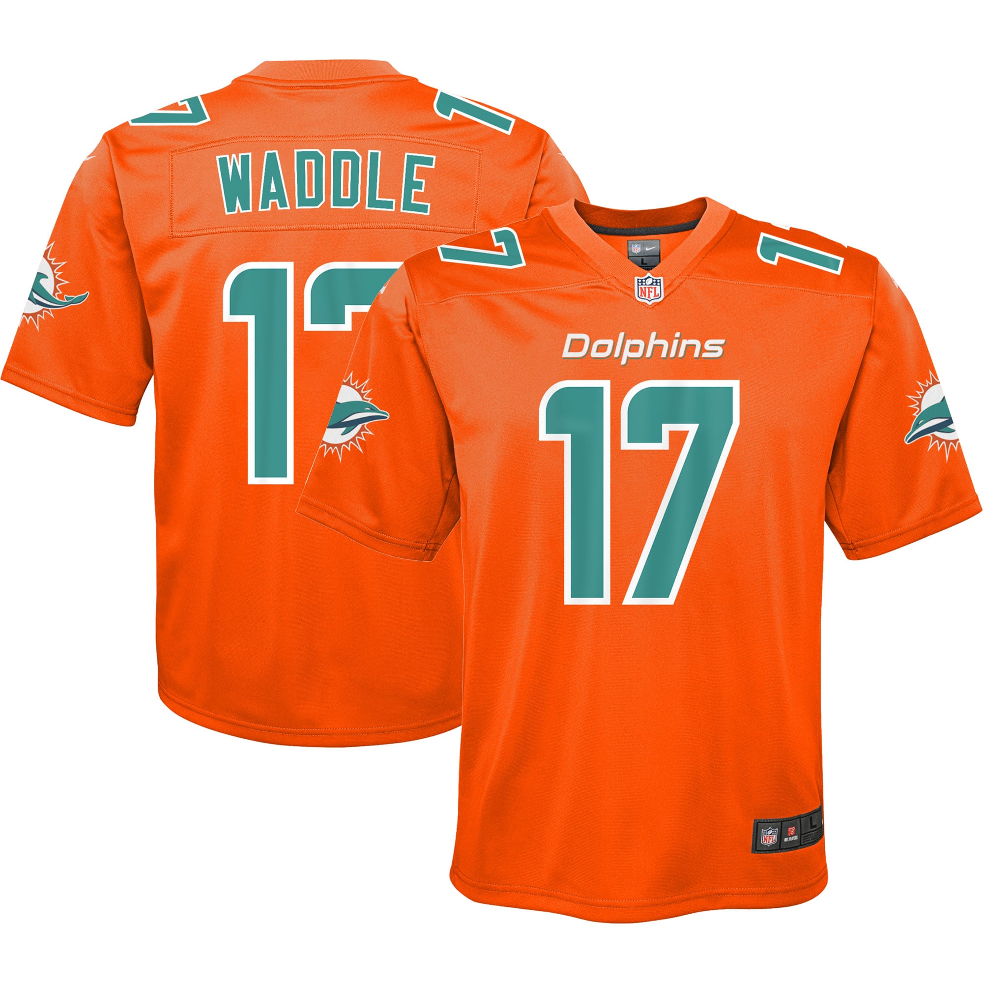 Miami Dolphins Youth Orange F4559883 Nike Jaylen Waddle Inverted Game Jersey